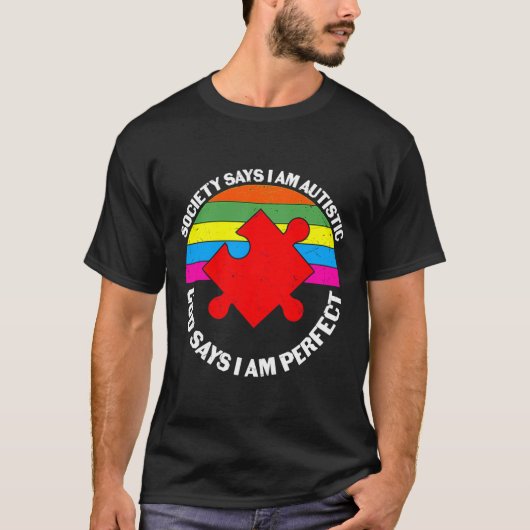 自閉症完全自閉症と社会が言う Tシャツ (正面)