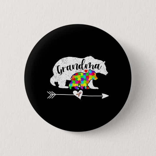 自閉症意識おばあちゃんが自閉症Aduをサポート 缶バッジ (正面)