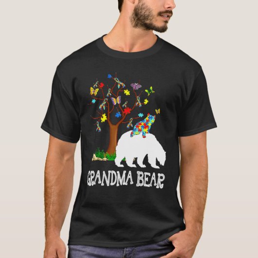 自閉症意識おばあちゃんが自閉症Aduをサポート Tシャツ (正面)