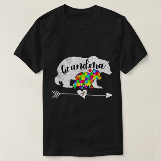自閉症意識おばあちゃんが自閉症Aduをサポート Tシャツ (デザイン正面)