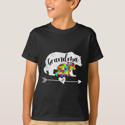 自閉症意識おばあちゃんが自閉症Aduをサポート Tシャツ (正面)