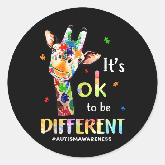 自閉症意識かわいいキリン動物そのOk ラウンドシール (正面)