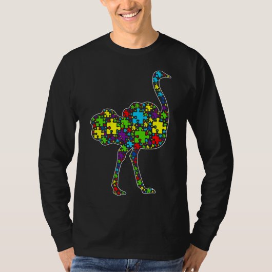 自閉症意識かわいいダチョウパズルピース動物 Tシャツ (正面)