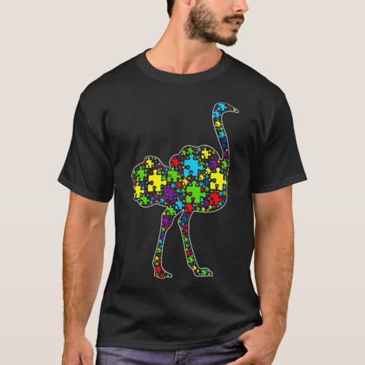 自閉症意識かわいいダチョウパズルピース動物 Tシャツ (正面)