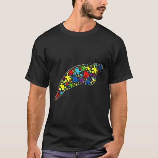 自閉症意識かわいいマナティーパズルピース動物 Tシャツ (正面)