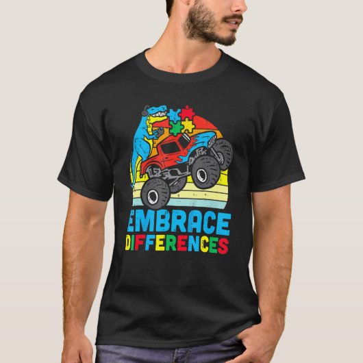 自閉症意識が違いを受け入れるトレックスモンスター Tシャツ (正面)