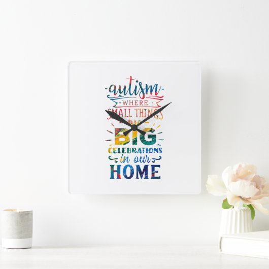 自閉症意識の小さなもの大お祝い スクエア壁時計 (ホーム)