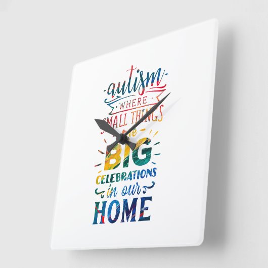 自閉症意識の小さなもの大お祝い スクエア壁時計 (傾斜)