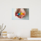 自閉症意識の手が手紙を持カラフルつ ポスター (キッチン)