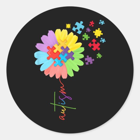 自閉症意識ひまわりパズルピース子供 ラウンドシール (正面)