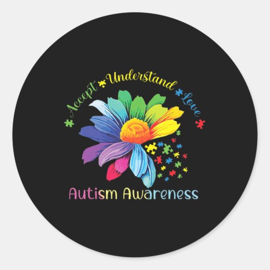 自閉症意識ひまわり受け入れ理解の愛 ラウンドシール (正面)