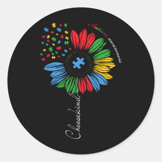 自閉症意識ひまわり子が優しい自閉症を選ぶ ラウンドシール (正面)