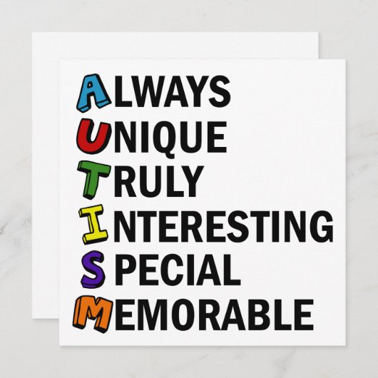 自閉症意識アクロスティックかわいい虹の単語詩 (正面/裏面)