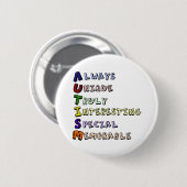 自閉症意識アクロスティックかわいい虹の単語詩 缶バッジ (正面&裏面)