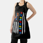 自閉症意識アメリカ国旗のパズルラインリボン エプロン (インサイチュ)
