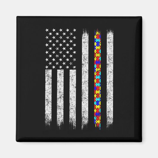 自閉症意識アメリカ国旗 マグネット (正面)