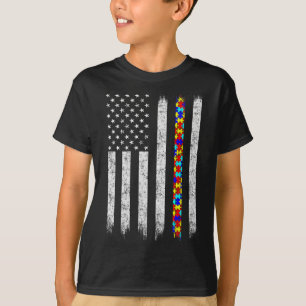 自閉症意識アメリカ国旗 Tシャツ