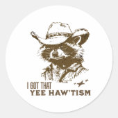 自閉症意識カウボーイラクーンI得that Yee Haw ラウンドシール (正面)