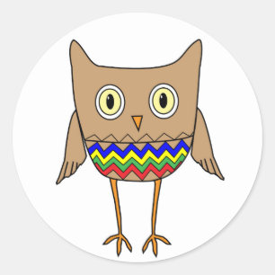 自閉症意識カラーフクロウジグザグシェブロン ラウンドシール