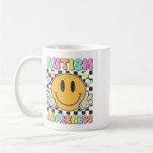 自閉症意識キッズメンズ女性スマイル顔自閉症 コーヒーマグカップ (左)