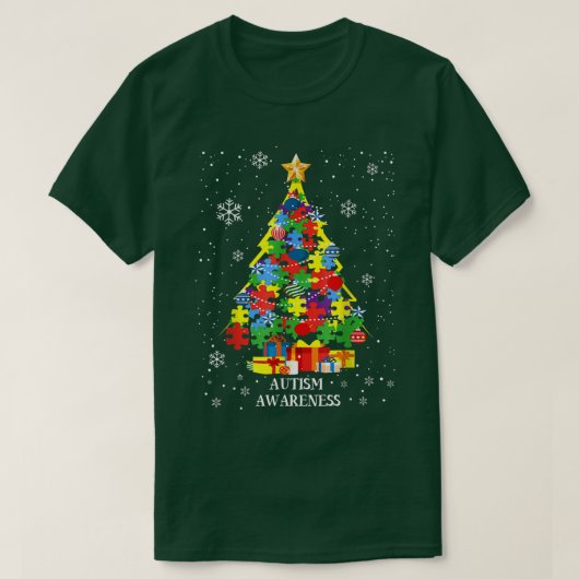 自閉症意識クリスマスツリークリスマスマッチング費用 Tシャツ (デザイン正面)