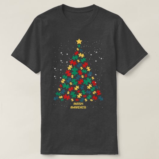自閉症意識クリスマスツリー自閉症クリスマスC Tシャツ (デザイン正面)