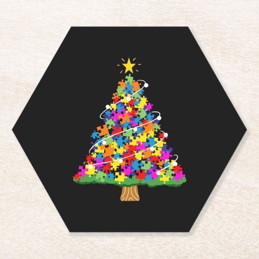 自閉症意識クリスマスツリー ペーパーコースター (正面)