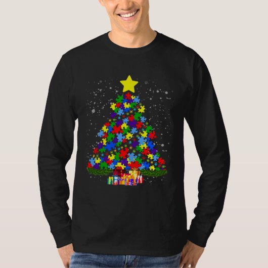 自閉症意識クリスマスツリー Tシャツ (正面)