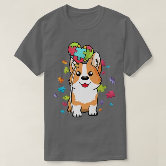 自閉症意識コルギパピードッグパズルハートBal Tシャツ (デザイン正面)