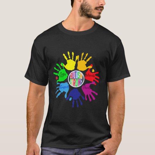 自閉症意識サイン言語ハンドパズルサポート Tシャツ (正面)