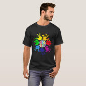 自閉症意識サイン言語ハンドパズルサポート Tシャツ (正面フル)