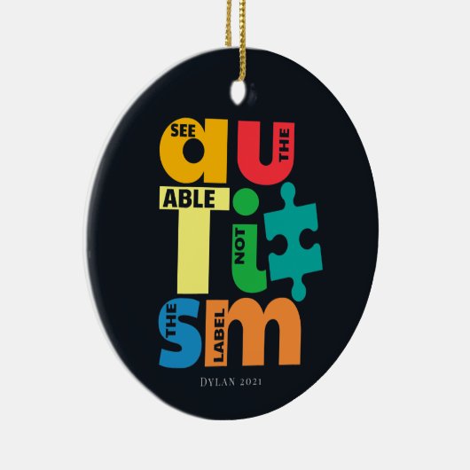 自閉症意識サポートにラベル付けできない機能を参照 セラミックオーナメント (右)