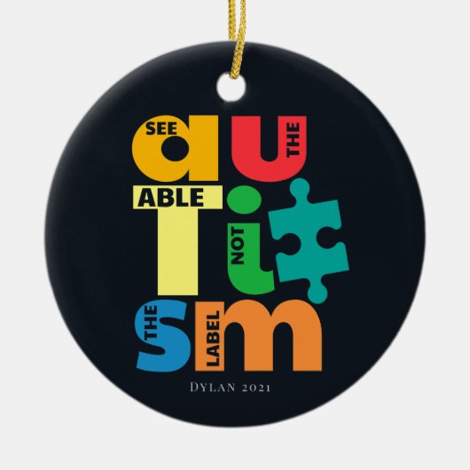 自閉症意識サポートにラベル付けできない機能を参照 セラミックオーナメント (正面)