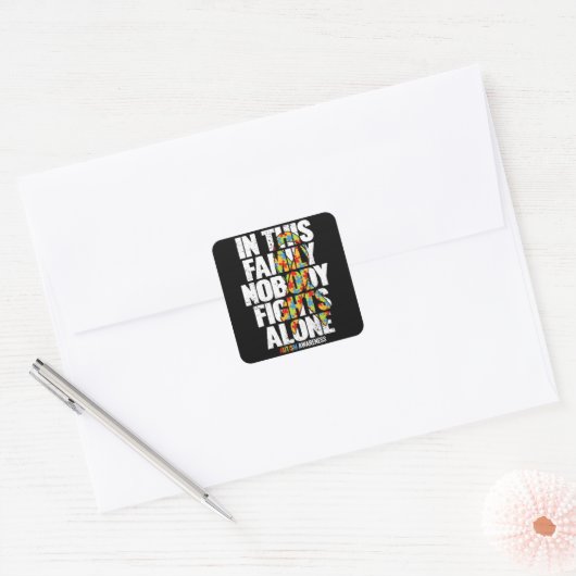 自閉症意識シャツファミリーサポートママ自閉症A スクエアシール