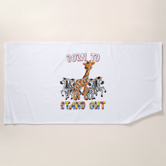 自閉症意識シャツボ生まれイツの男の子がガイラを際立つ ビーチタオル (正面)