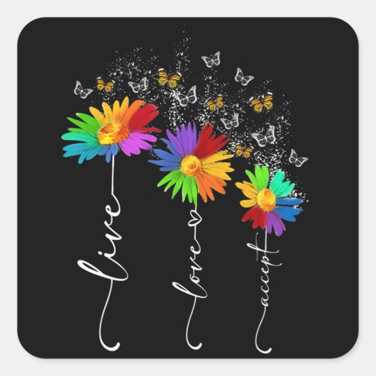 自閉症意識シャツライブラブ自閉症フロロを受け入れる スクエアシール (正面)