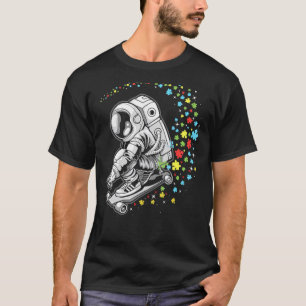 自閉症意識スケートボードスペースマンスカ Tシャツ