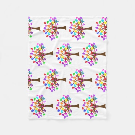 自閉症意識ツリー フリースブランケット (正面)