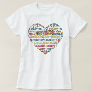 自閉症意識ハートパズルピースプライド Tシャツ
