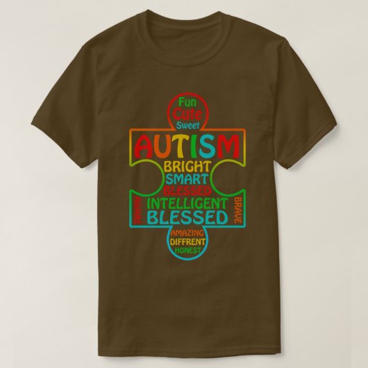 自閉症意識ハート 賛美 Tシャツ (デザイン正面)