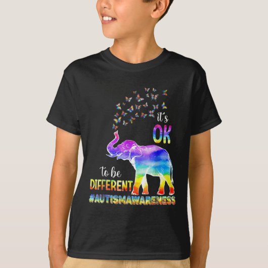 自閉症意識バタフライゾウ大丈夫 Tシャツ (正面)