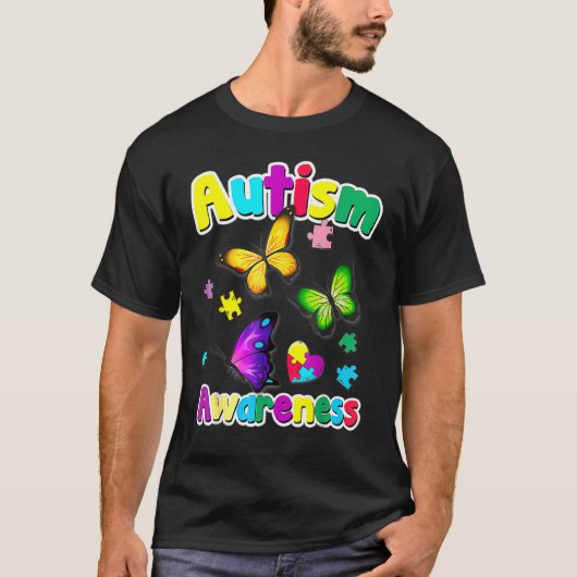 自閉症意識バタフライパズルピース1 Tシャツ (正面)