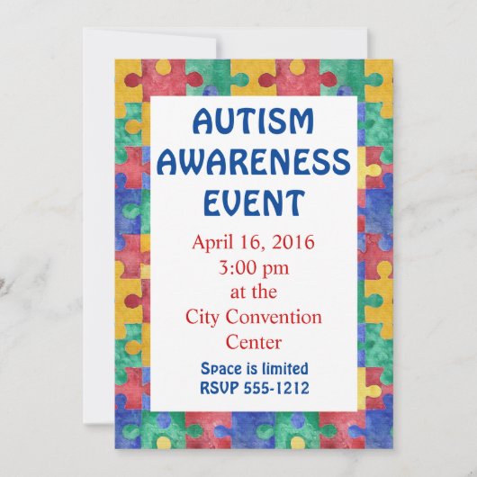 自閉症意識パズルの招待発表 招待状 (正面)