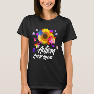 自閉症意識パズルひまわり Tシャツ
