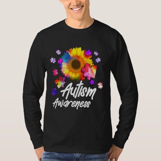 自閉症意識パズルひまわり Tシャツ (正面)