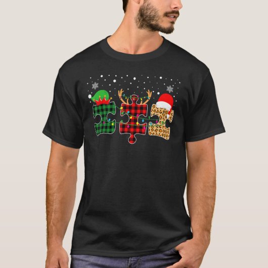 自閉症意識パズルクリスマス自閉症クリスマスPa Tシャツ (正面)