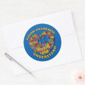 自閉症意識パズルハートラウンドスティッカー ラウンドシール (封筒)