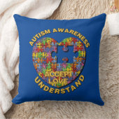 自閉症意識パズルハート装飾用クッション クッション (ブランケット)