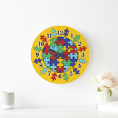 自閉症意識パズルパターン ラージ壁時計 (ホーム)