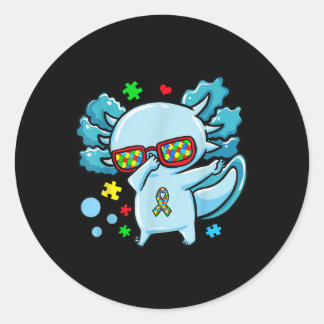 自閉症意識パズルリボンとAxolotl Dabbi ラウンドシール